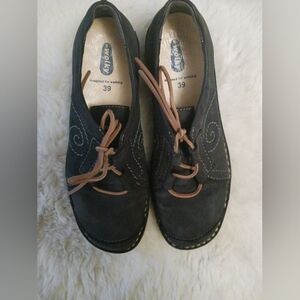 Wolky Dark Leather Loafers with Tan Leather Laces